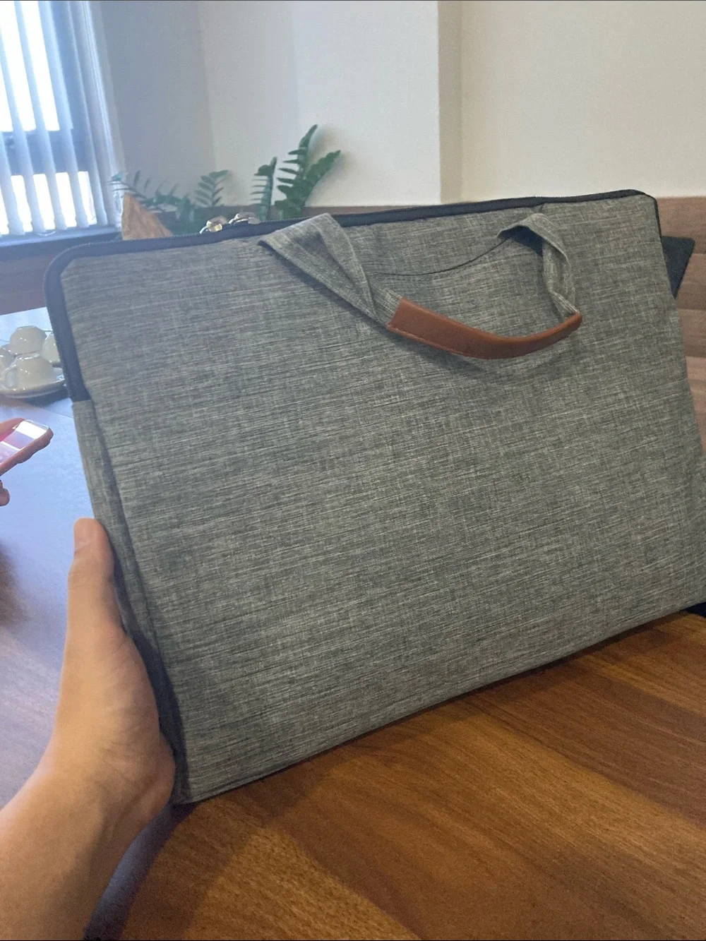Gray Men's Laptop Briefcase with Tan Handle